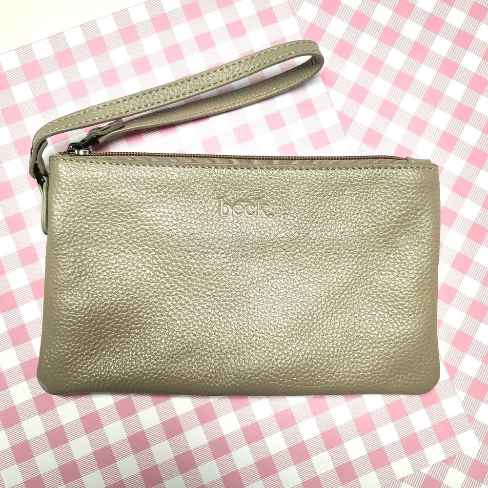 Beck Brand Small Mushroom Taupe Wallet Clutch Leather Ziplet